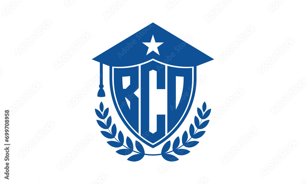 BCO three letter iconic academic logo design vector template. monogram, abstract, school, college, university, graduation cap symbol logo, shield, model, institute, educational, coaching canter, tech BCO three letter iconic academic logo design vector template. monogram, abstract, school, college, university, graduation cap symbol logo, shield, model, institute, educational, coaching canter, tech