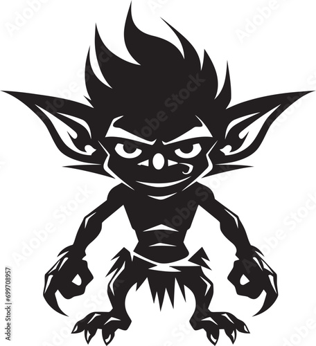 Micro Mayhem Cartoon Goblin Emblem Elegant Ebony Elegance Ornamental Border Icon