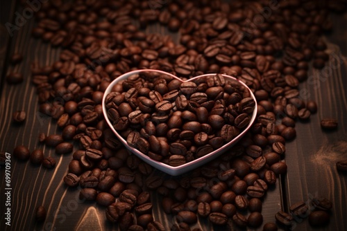 Java Passion Coffee beans meticulously shaped into a heart, showcasing love photo
