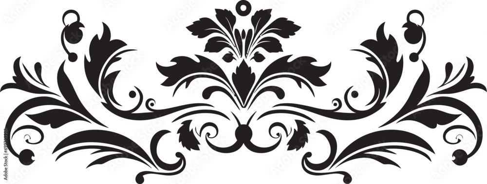 Monochrome Scrollwork Crest Design Midnight Ebony Ornamental Mark