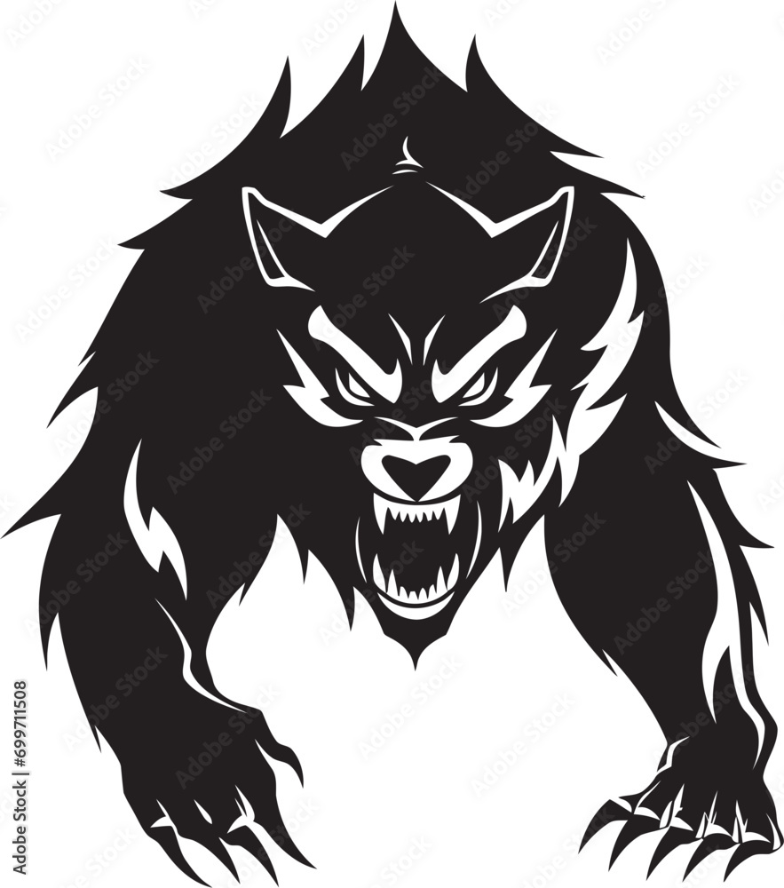 Lunar Lycanthrope Predator Badge Shadowed Werewolf Vector Emblem