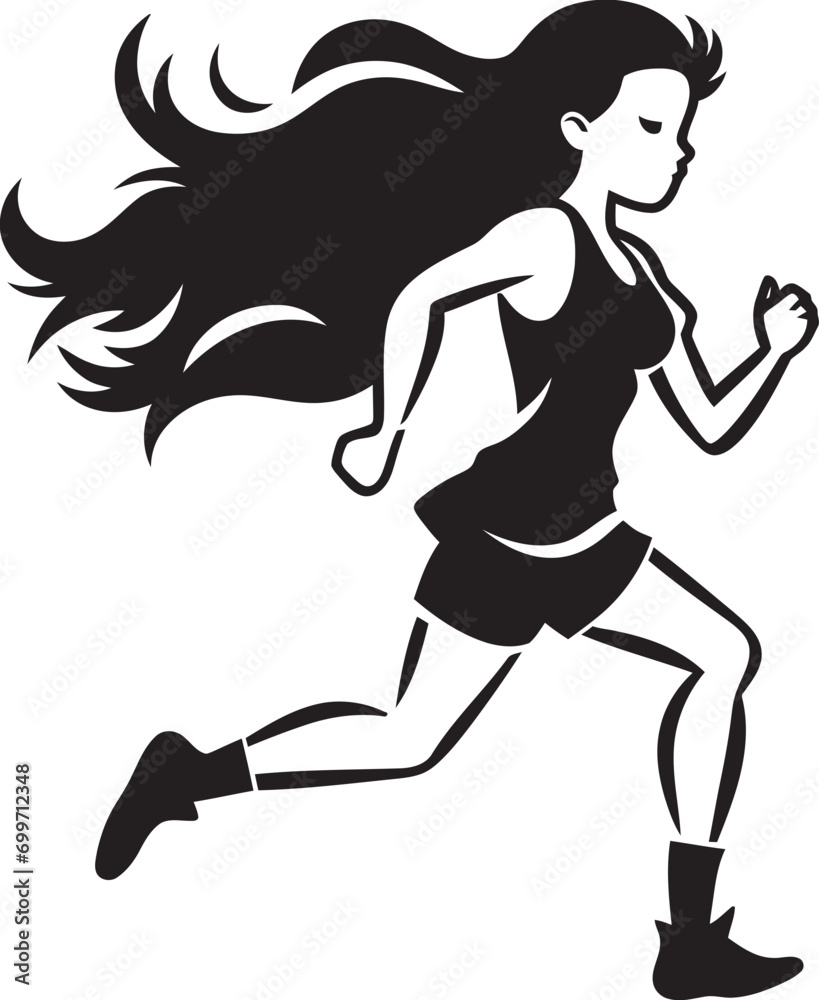 Elegant Momentum Black Womans Running Icon in Vector Dynamic Speed Running Womans Vector Logo