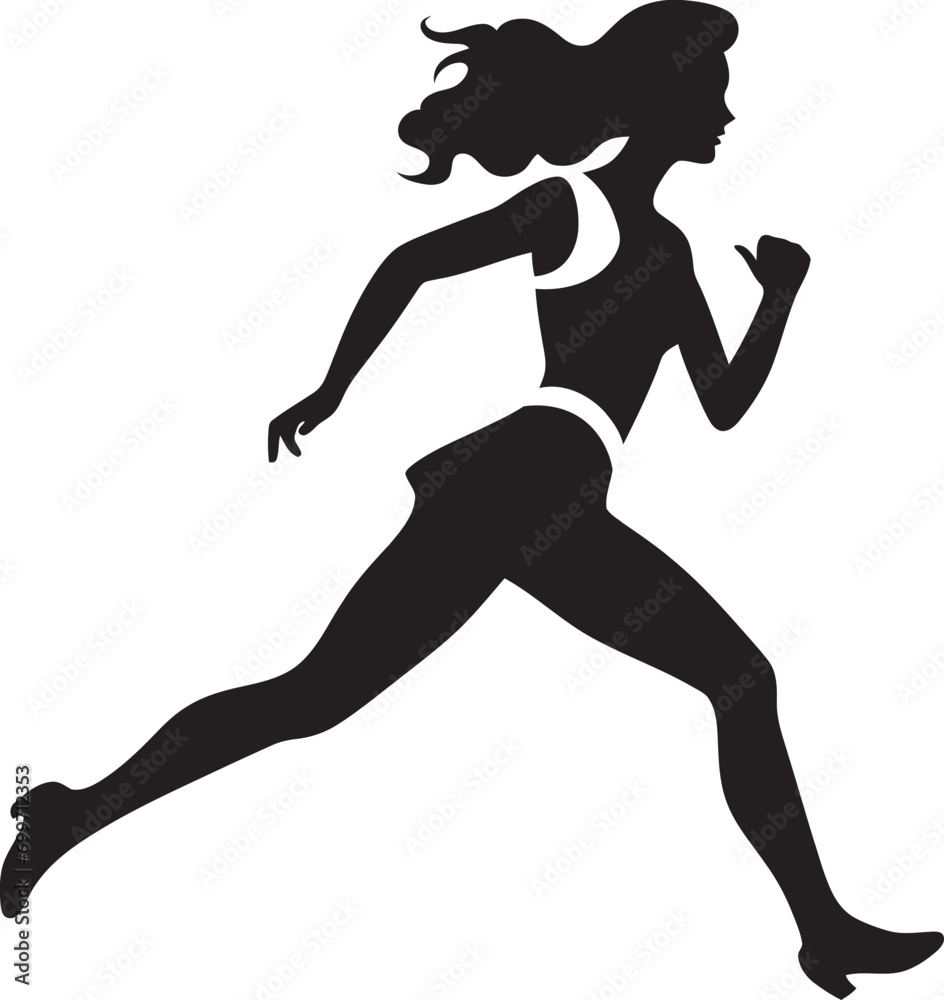 Sleek Performance Vector Icon of a Running Woman in Black Empowered Flow Black Vector Running Woman Icon