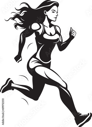 Feminine Agility Vector Icon of Running Woman in Black Stylish Stride Black Vector Logo Design