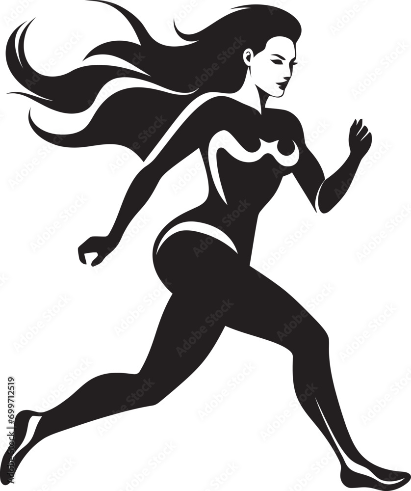 Naklejka premium Stylish Momentum Vector Icon of a Black Woman Running Fluid Sprinter Black Vector Logo for Running Female