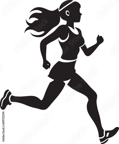 Stylish Sprinter Vector Icon of a Black Woman Running Fluid Grace Black Vector Logo for Running Female