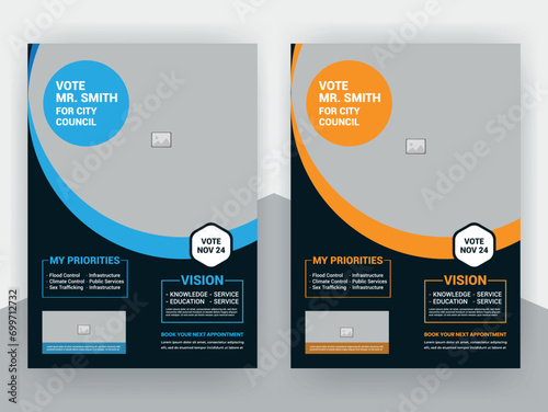 Political election flyer design with vote campaign brochure cover template