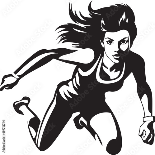 Fototapeta Naklejka Na Ścianę i Meble -  Graceful Performance Black Vector Icon for Woman Running Dynamic Sprinter Womans Black Vector Logo for Running