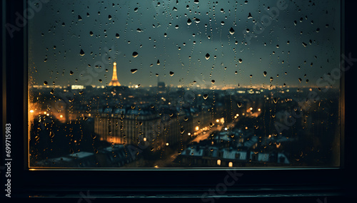 Rainy window with city view © Sasit