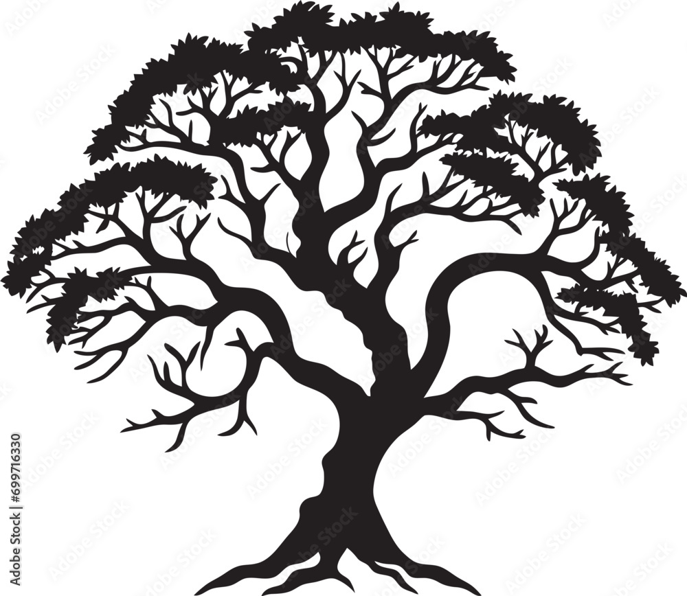 Enchanted Canopy Black Vector Tree Icon Natural Harmony Tree Black Vector Emblem Enchanted Canopy Black Vector Tree Icon Natural Harmony Tree Black Vector Emblem