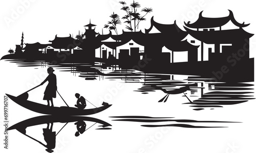 Black Vector Riverfront Serenade Vintage Town Emblem Riverside Legacy Vintage Black Vector Design