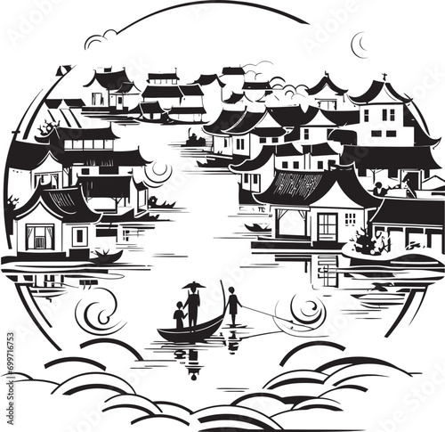 Vintage Riverside Echoes Black Vector Emblem Riverside Reverie Vintage Town Icon