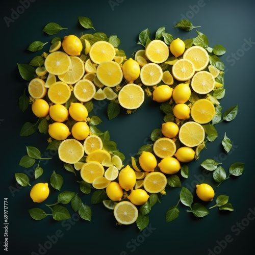 a heart made of lemons on a black background photo