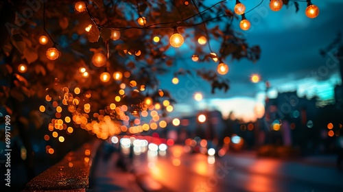 a blurry photo of a street with lights