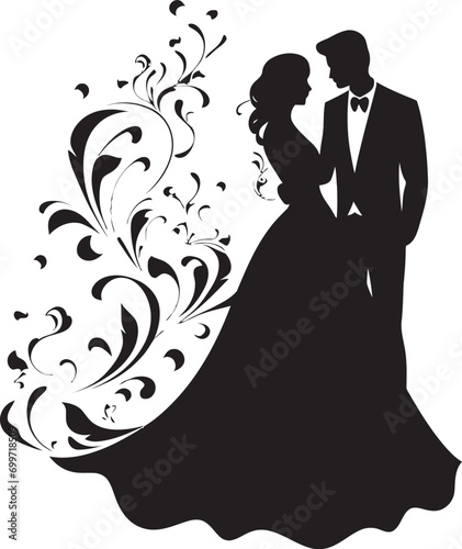 Whimsical Blooms Wedding Couple Emblem Blossom Reverie Black Vector Logo