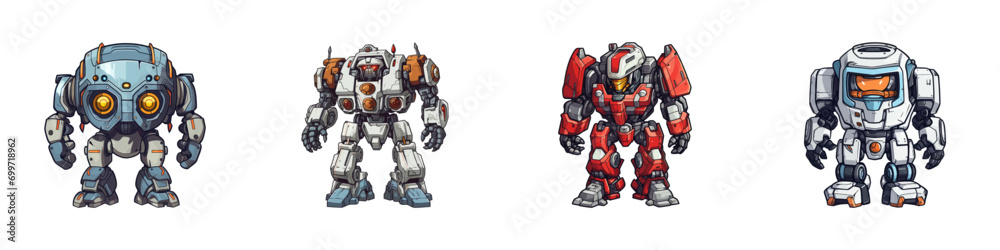 Cartoon mecha icon set. Vector illustration