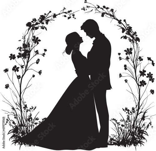 Blossom Reverie Wedding Floral Icon Eternal Petal Waltz Black Vector Design