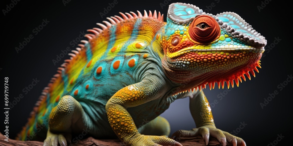colorful chameleon - closeup side view