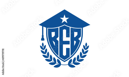 BEB three letter iconic academic logo design vector template. monogram, abstract, school, college, university, graduation cap symbol logo, shield, model, institute, educational, coaching canter, tech photo