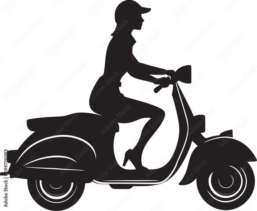 Fototapeta premium Cityscape Trendy Spin Black Vector Symbol Urban Fashion Ride Woman Vector Logo