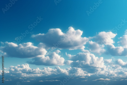 Blue sky background with tiny clouds, 3d rendering. Computer digital drawing.