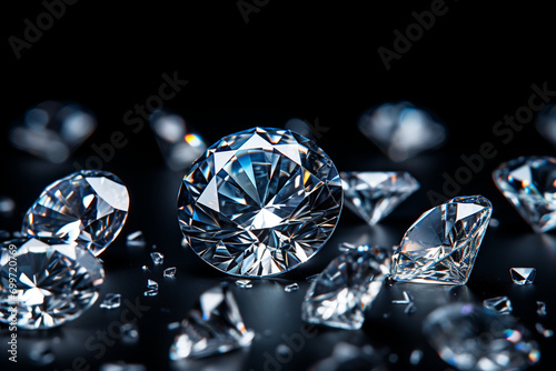 Precious blue diamond crystals on black background