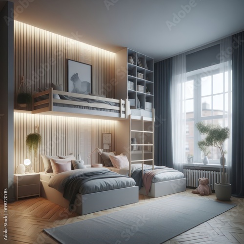 Interior design of a kid's bedroom minimalist Danish style