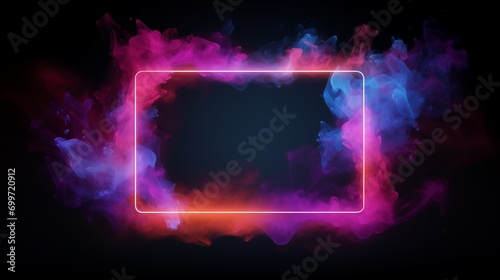 Rectangle, Square Frame Design, glowing in the dark. Glow Neon Design for Graphic Design like Banner, Poster, Flyer, Brochure, Card. In space smoke background