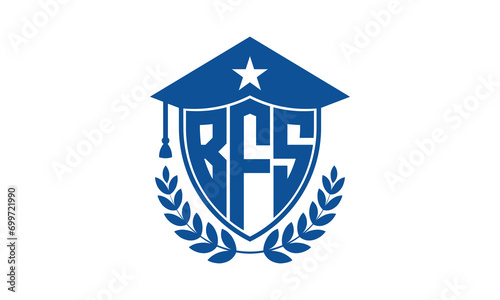 BFS three letter iconic academic logo design vector template. monogram, abstract, school, college, university, graduation cap symbol logo, shield, model, institute, educational, coaching canter, tech