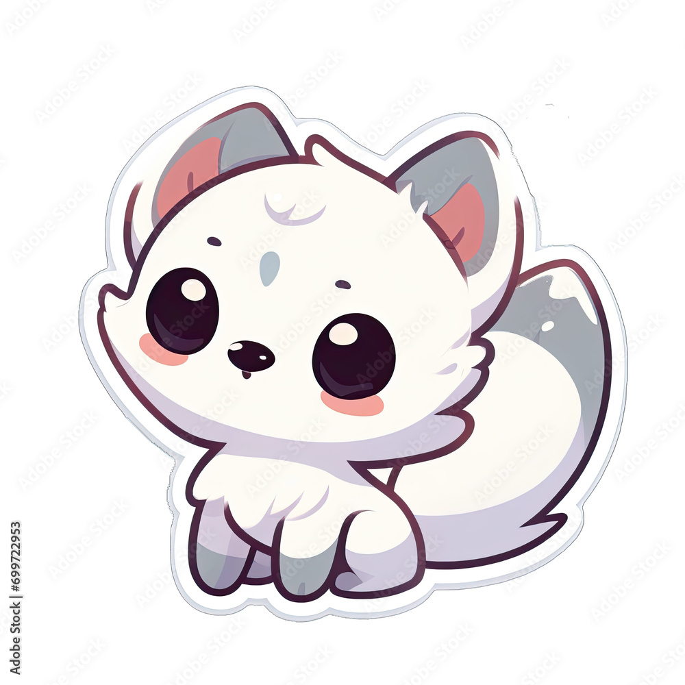 Generative AI Cute Little Wolf Sticker, cute little snow wolf sticker, little wolf stickers, adorable polar wolf stickers, funny wolf stickers, cute little white wolf stickers, baby wolf sticker