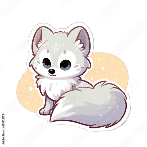Generative AI Cute Little Wolf Sticker, cute little snow wolf sticker, little wolf stickers, adorable polar wolf stickers, funny wolf stickers, cute little white wolf stickers, baby wolf sticker