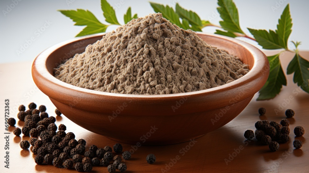 Black pepper powder on pure white background Black pepper powder on pure white background