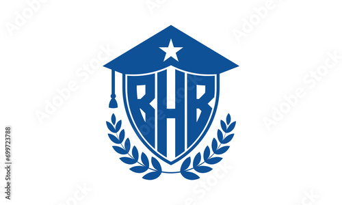 BHB three letter iconic academic logo design vector template. monogram, abstract, school, college, university, graduation cap symbol logo, shield, model, institute, educational, coaching canter, tech photo