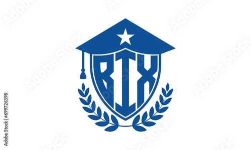 BIX three letter iconic academic logo design vector template. monogram, abstract, school, college, university, graduation cap symbol logo, shield, model, institute, educational, coaching canter, tech