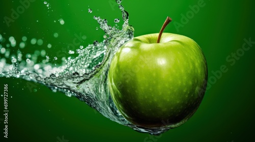 Water splashing on Fresh green apple 