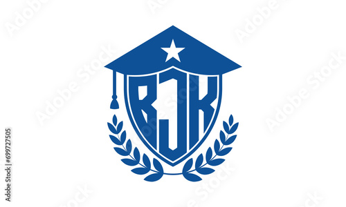 BJK three letter iconic academic logo design vector template. monogram, abstract, school, college, university, graduation cap symbol logo, shield, model, institute, educational, coaching canter, tech photo