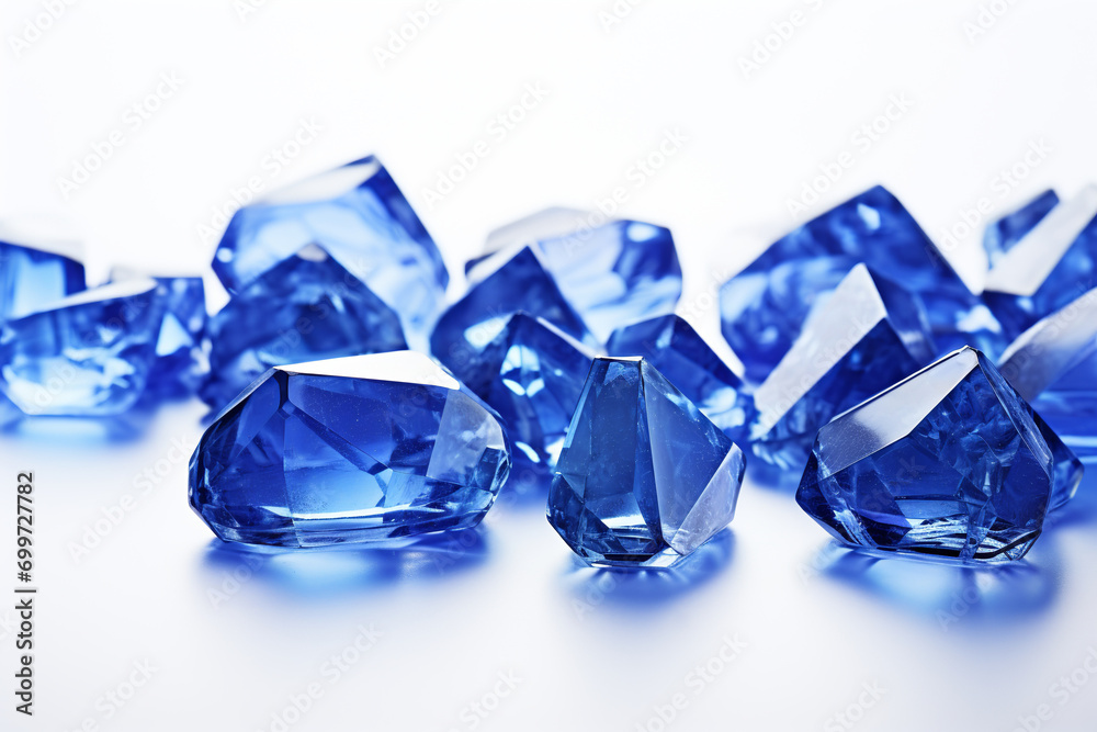 Precious blue sapphire crystals on white background Precious blue sapphire crystals on white background