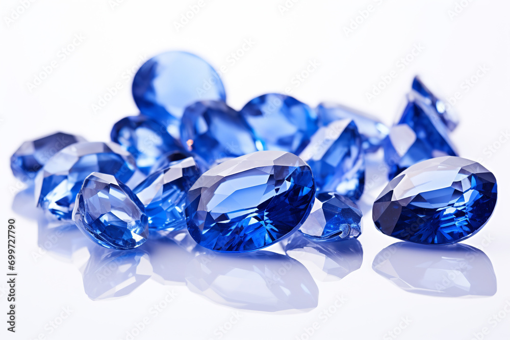Precious blue sapphire crystals on white background Precious blue sapphire crystals on white background