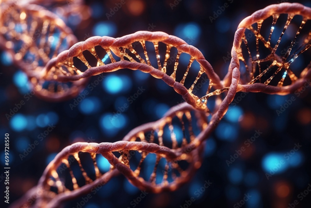 DNA double helix structure at detailed microscope view. ai generative DNA double helix structure at detailed microscope view. ai generative
