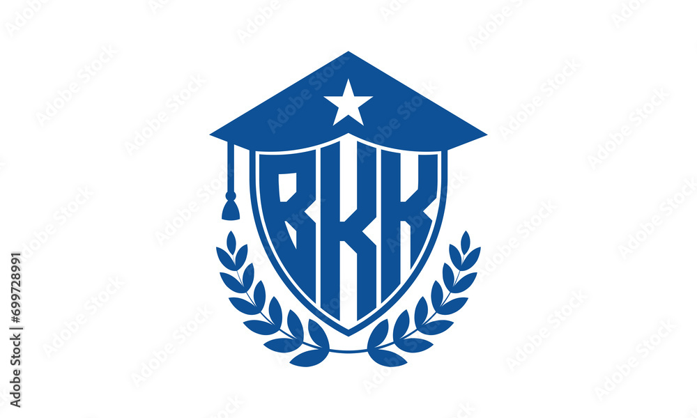 BKK three letter iconic academic logo design vector template. monogram, abstract, school, college, university, graduation cap symbol logo, shield, model, institute, educational, coaching canter, tech BKK three letter iconic academic logo design vector template. monogram, abstract, school, college, university, graduation cap symbol logo, shield, model, institute, educational, coaching canter, tech