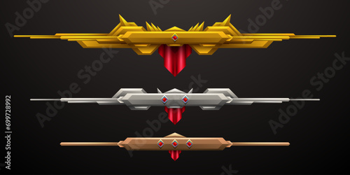Game Level Ranking GUI Bars with Gold, Silver and Bronze Elements for Game UI Designs photo