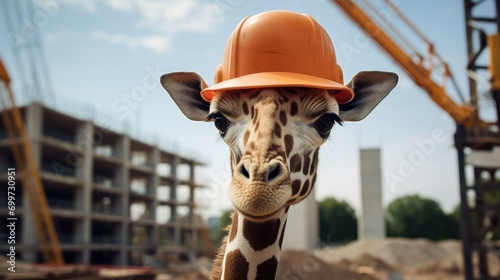 Giraffe builder in a construction helmet outdoors © dwoow