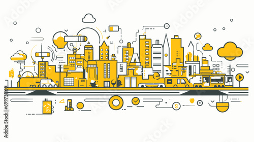 futuristic cityscapes with a vector scene featuring robots contributing to urban life. machines involved in tasks such as traffic management, delivery services