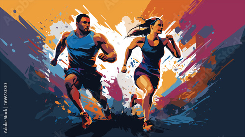 determination of gym-goers during high-intensity interval training  HIIT  in a vector art piece featuring dynamic and explosive exercises