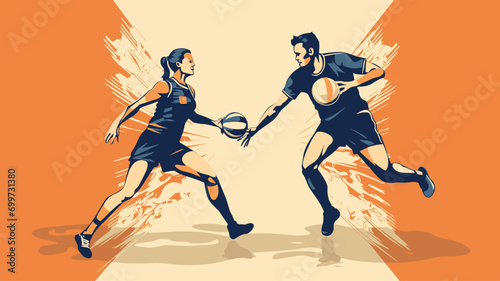 resilience and sportsmanship in a vector art piece showcasing players overcoming challenges, displaying fair play, and acknowledging opponents' achievements on the court.