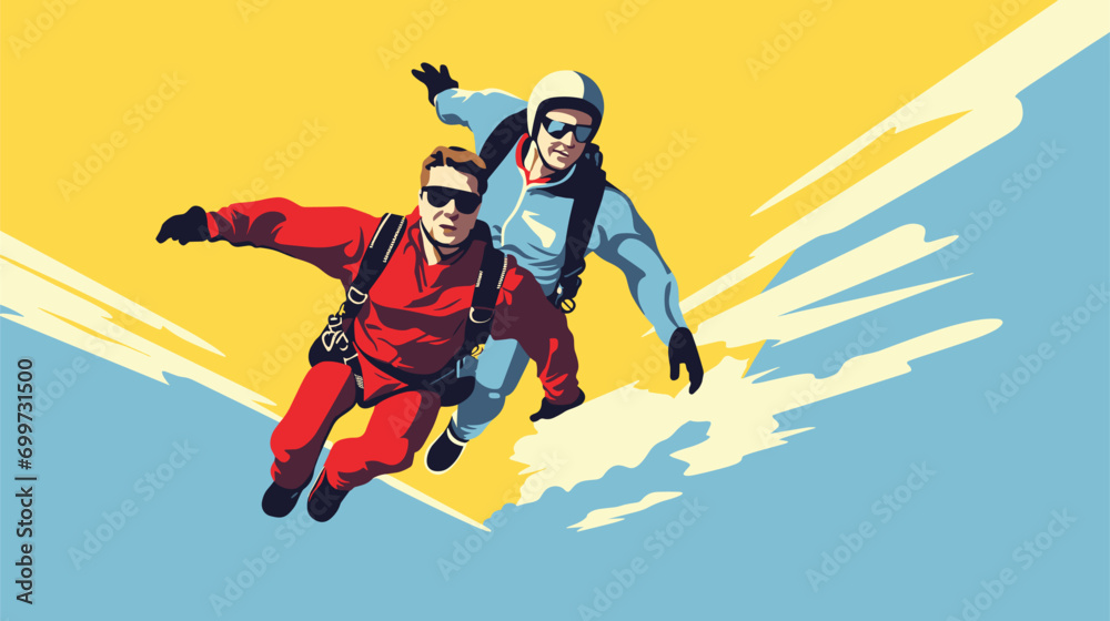 thrill of tandem skydiving in a vector scene featuring an experienced skydiving instructor and a tandem student in freefall