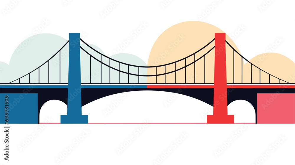 symbolism of bridging gaps in a vector scene featuring a bridge as a metaphor for overcoming challenges. Illustrate the thematic representation of connection and unity