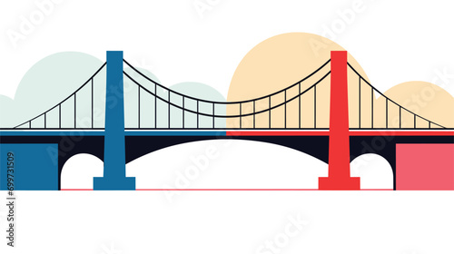 symbolism of bridging gaps in a vector scene featuring a bridge as a metaphor for overcoming challenges. Illustrate the thematic representation of connection and unity