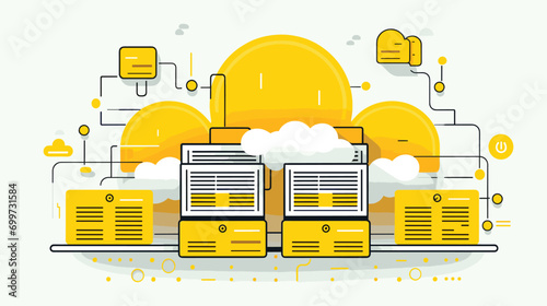 data storage with a vector art piece illustrating servers, data centers, and cloud storage.