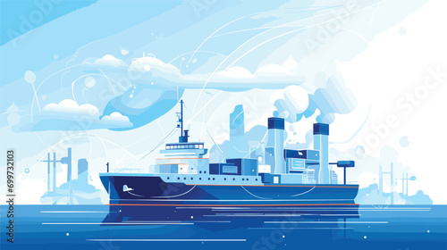  maritime transportation with a vector scene featuring electric and autonomous ships. Illustrate eco-friendly vessels and autonomous boats navigating waterways